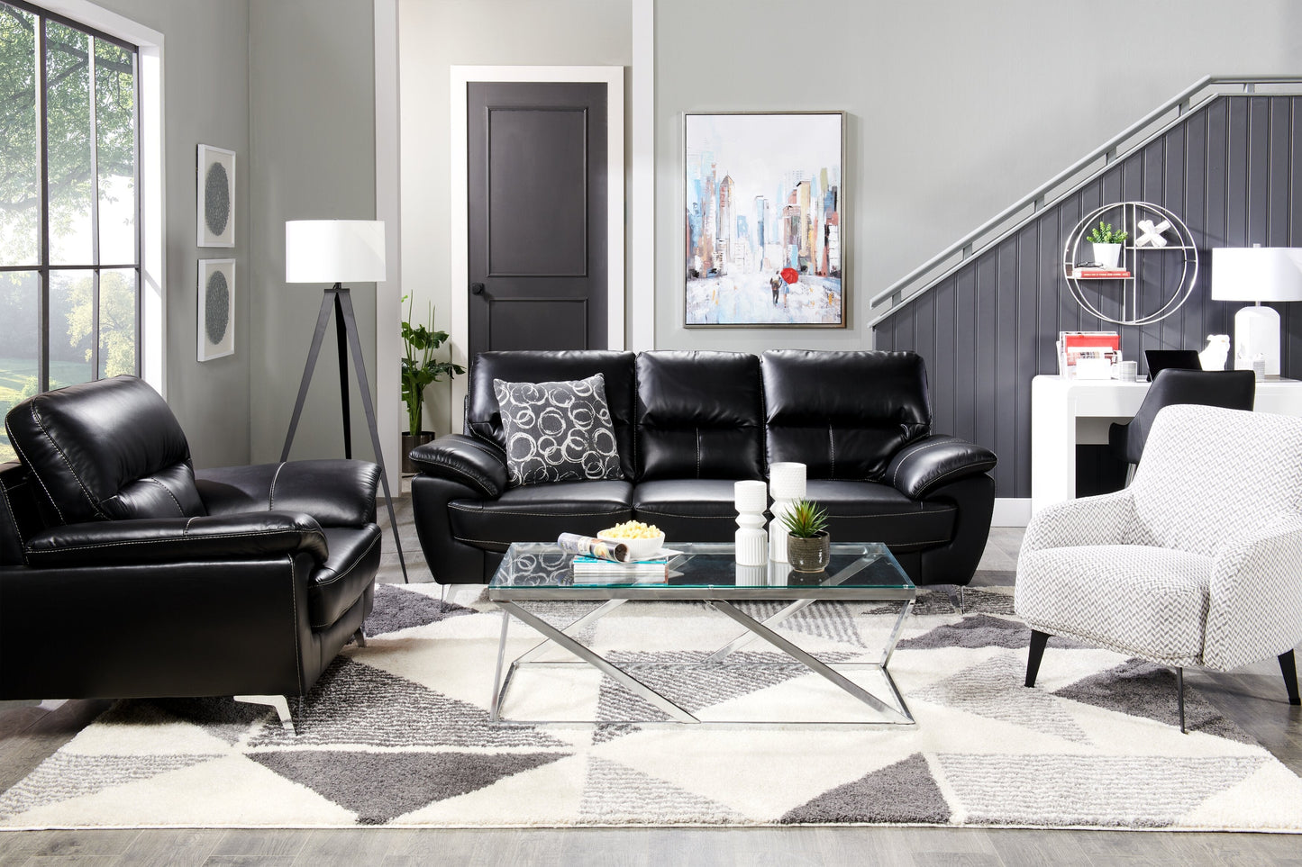 Nixon 47.25" Modern Glass Top Coffee Table - Chrome with Metal Base|Table à café moderne Nixon de 47,25 po avec dessus en verre - chromée avec base en métal
