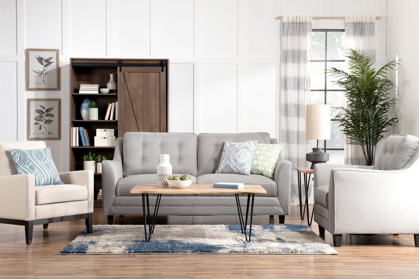 Novalee 75.5" Linen-Look Sofa with Flared Arms and Button Tufting - Taupe | Sofa Novalee de 75,5 po en tissu d’apparence lin avec accoudoirs évasés et capitonnage à boutons - taupe