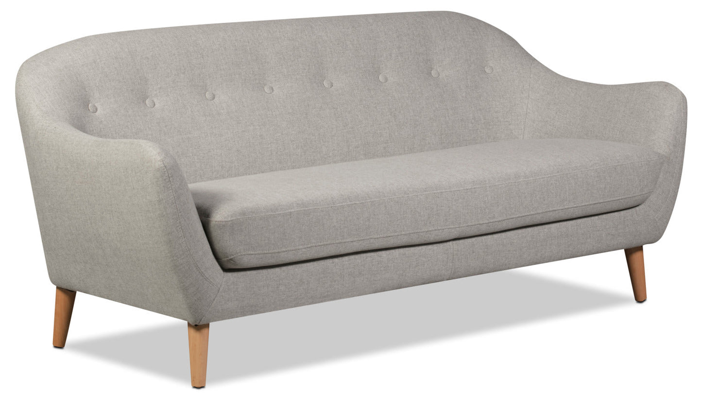 Calla 73.62" Linen-Look Fabric Condo Size Sofa with Button Tufting and Wood Legs - Light Grey | Sofa Calla de 73,62 po de format condo en tissu d’apparence lin avec capitonnage et pattes en bois - gris clair