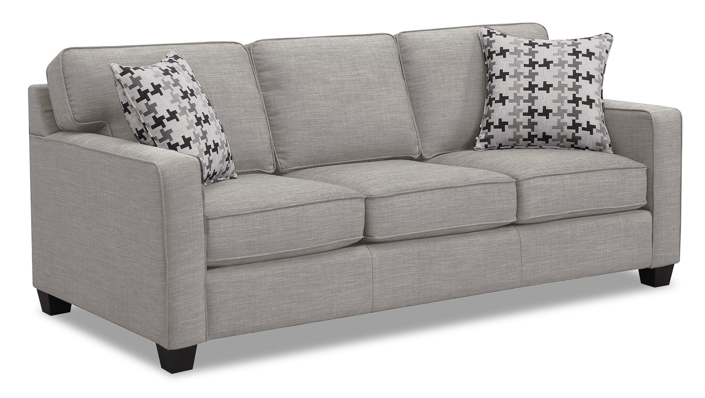 Made in Canada Sawyer 83" Linen-Look Fabric Sofa with Reversible Cushions and Accent Pillows - Light Grey | Sofa Sawyer de 83 po fabriqué au Canada en tissu d’apparence lin avec coussins réversibles et coussins décoratifs - gris clair