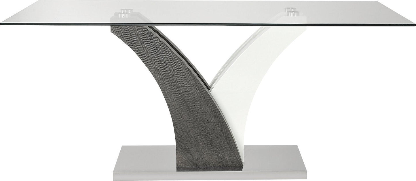 Tuxedo Dining Table with Glass Top, Pedestal Base, 72"W - Grey & White | Table de salle à manger Tuxedo de 72 po (L) avec dessus en verre et base piédestal - grise et blanche