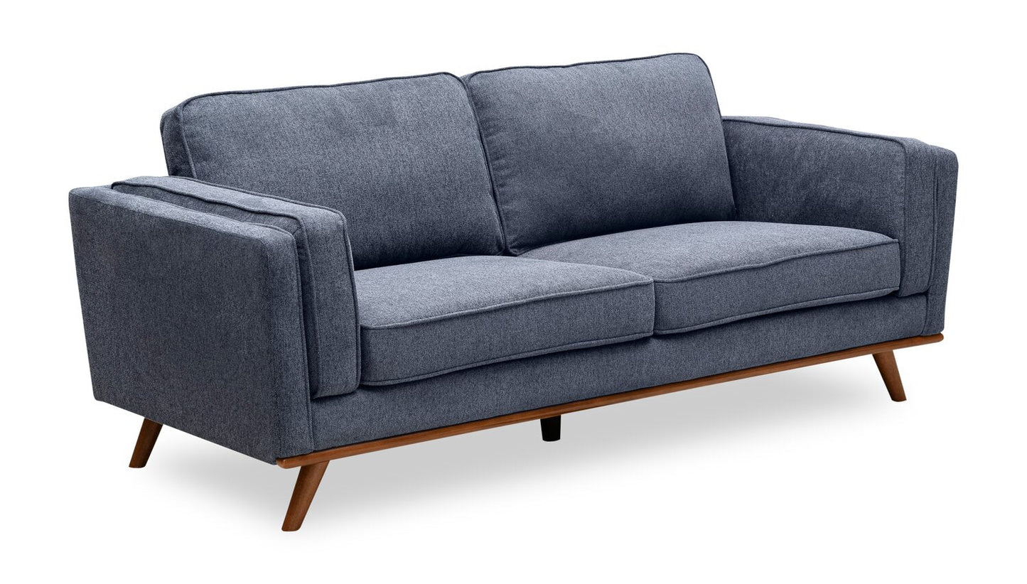 Kort & Co. Kassia 80" Linen-Look Fabric Condo Size Sofa with Wood Base and Legs - Blue | Sofa Kassia de Kort & Co. de 80 po de format condo en tissu d’apparence lin avec base et pattes en bois - bleu