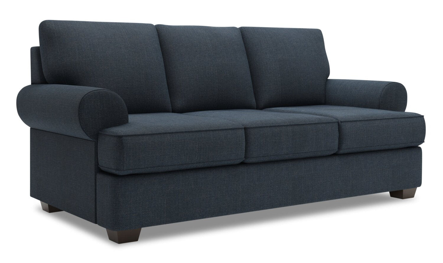 Made in Canada Customizable Sofa Lab Roll 86" Linen-Look Fabric Sofa with Rolled Arms - Luna Sailor Blue | Sofa Roll de Sofa Lab de 86 po fabriqué au Canada en tissu d’apparence lin avec accoudoirs enroulés - bleu Luna Sailor | RO102491