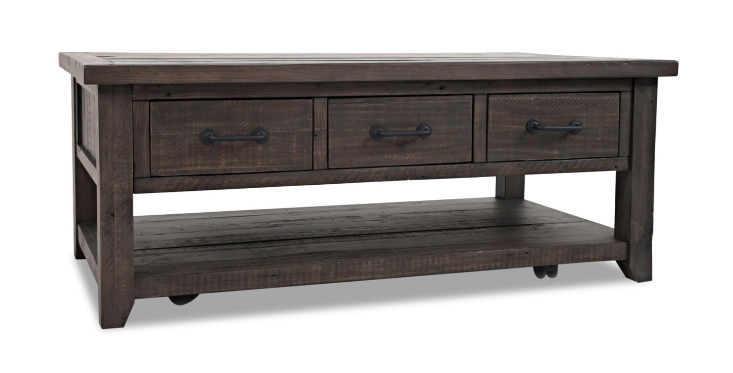 Morgan 48" Rustic Coffee Table With Storage, Shelf and Casters - Dark Brown with Reclaimed Wood|Table à café rustique Morgan de 48 po avec rangement, tablette et roulettes - brun foncé avec bois recyclé