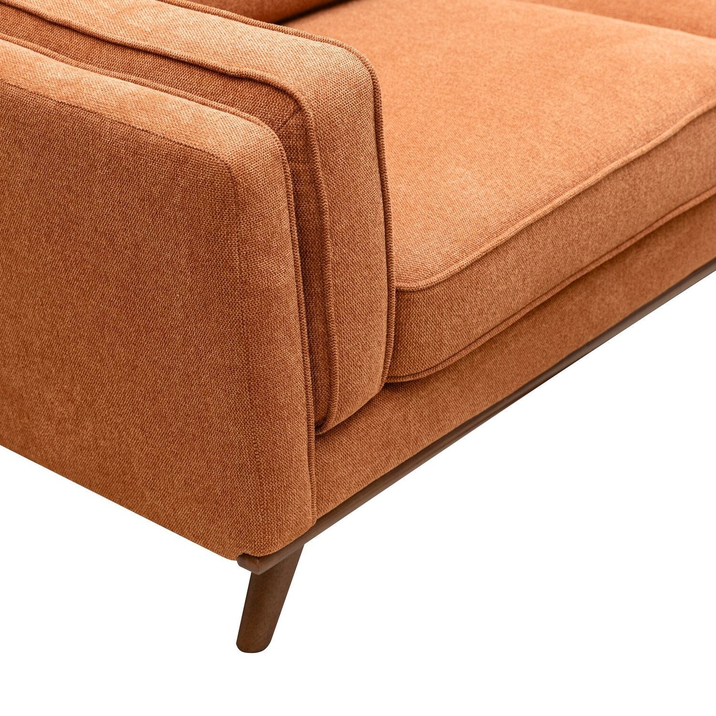 Kort & Co. Kassia 80" Linen-Look Fabric Condo Size Sofa with Wood Base and Legs - Orange | Sofa Kassia de Kort & Co. de 80 po de format condo en tissu d’apparence lin avec base et pattes en bois - orange