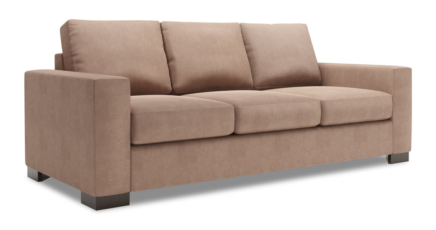 Made in Canada Customizable Sofa Lab Track 85" Linen-Look Fabric Sofa with Track Arms - Pax Wicker Brown | Sofa Track de Sofa Lab de 85 po fabriqué au Canada en tissu d’apparence lin avec accoudoirs rectilignes - brun Pax Wicker | TR103349
