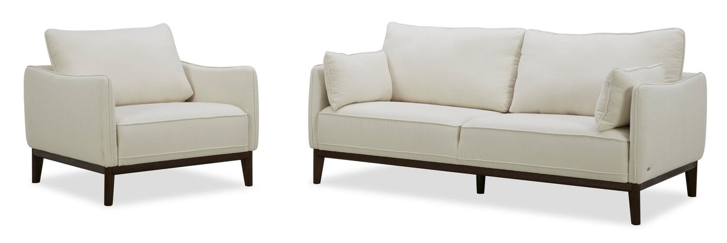 Cindy Crawford Home Gena 78.7" Linen-Look Fabric Condo Size Sofa with Removable Back Cushions - Cotton White | Sofa Gena de Cindy Crawford Home de 78,7 po de format condo en tissu d’apparence lin avec coussins de dossier amovibles - blanc coton