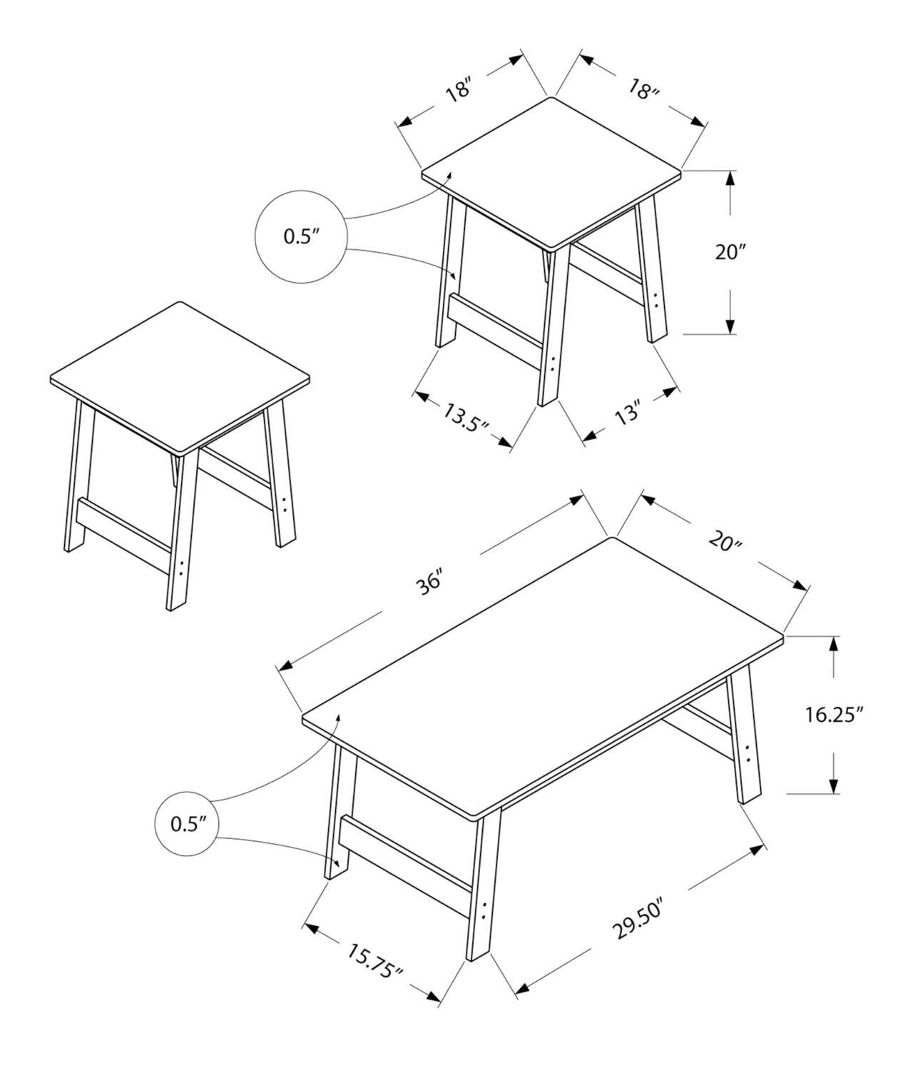 Jacey 36" Modern 3-Pack Coffee + 2 End Tables - Grey |Ensemble 3 tables modernes Jacey de 36 po (table à café et 2 tables de bout) - gris