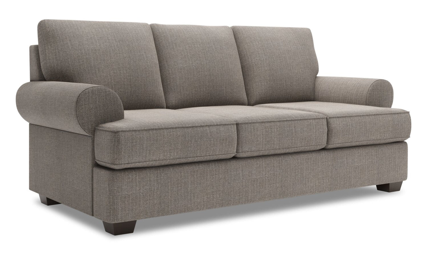 Made in Canada Customizable Sofa Lab Roll 86" Linen-Look Fabric Sofa with Rolled Arms - Luna Smoke Grey | Sofa Roll de Sofa Lab de 86 po fabriqué au Canada en tissu d’apparence lin avec accoudoirs enroulés - gris Luna Smoke | RO102391