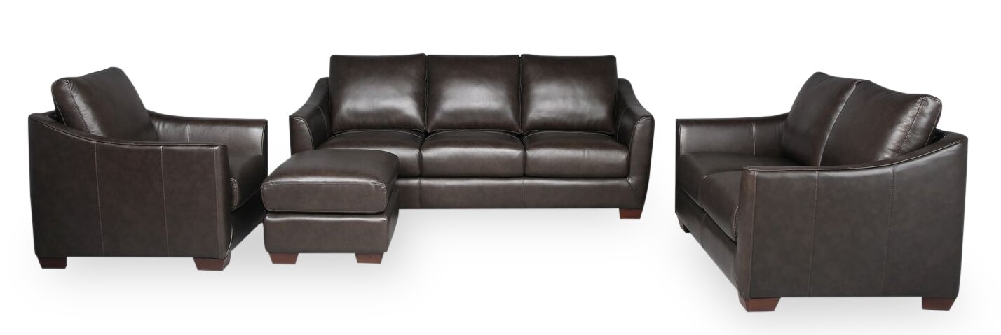 Cindy Crawford Home Royce 84" Genuine Leather Sofa with Removable Cushions and Wood Legs - Chocolate Brown | Sofa Royce de Cindy Crawford Home de 84 po en cuir véritable avec coussins amovibles et pattes en bois - brun chocolat
