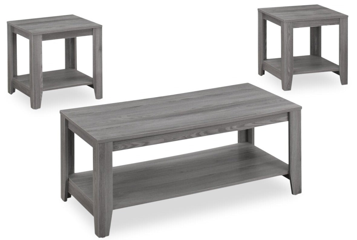 Kalen 42" Modern 3-Pack Coffee + 2 End Tables with Shelf - Grey |Ensemble 3 tables modernes Kalen de 42 po (table à café et 2 tables de bout) avec tablette - gris