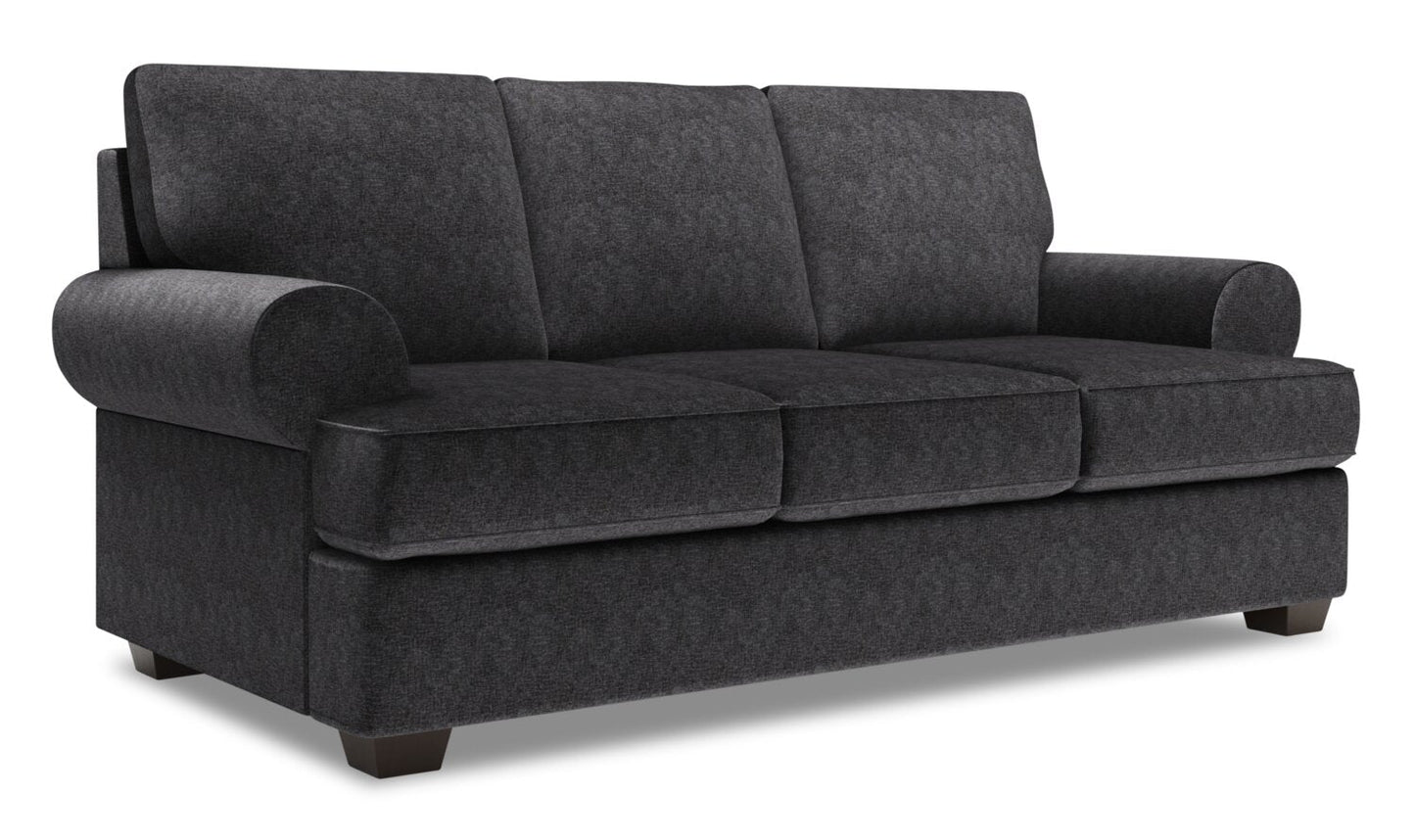 Made in Canada Customizable Sofa Lab Roll 86" Chenille Fabric Sofa with Rolled Arms - Luxury Charcoal Grey | Sofa Roll de Sofa Lab de 86 po fabriqué au Canada en tissu de chenille avec accoudoirs enroulés - gris Luxury Charcoal | RO102993