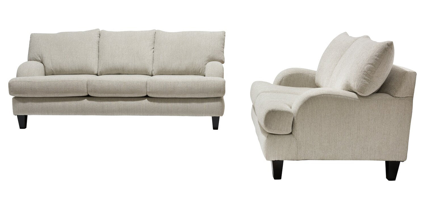 Made in Canada Nofia 80" Chenille Fabric Sofa with Two Accent Pillows and Wood Legs - Linen Beige | Sofa Nofia de 80 po fabriqué au Canada en tissu de chenille avec 2 coussins décoratifs et pattes en bois - beige lin