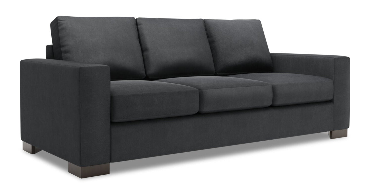 Made in Canada Customizable Sofa Lab Track 85" Linen-Look Fabric Sofa with Track Arms - Pax Pepper Grey | Sofa Track de Sofa Lab de 85 po fabriqué au Canada en tissu d’apparence lin avec accoudoirs rectilignes - gris Pax Pepper | TR102949