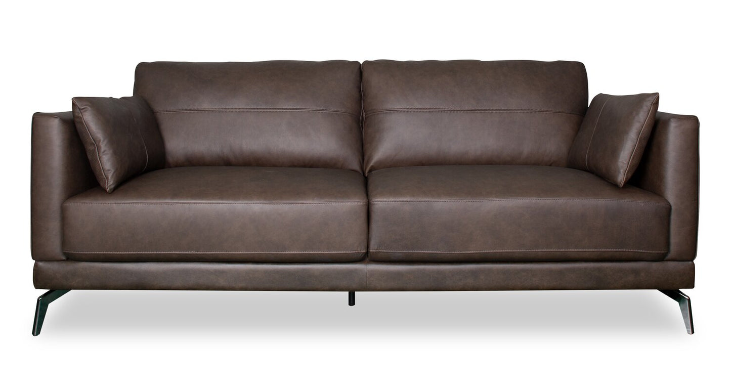 Melrose 84.5" Top-Grain Genuine Leather Sofa with Metal Legs - Dark Brown | Sofa Melrose de 84,5 po en cuir véritable de qualité supérieure avec pattes en métal - brun foncé
