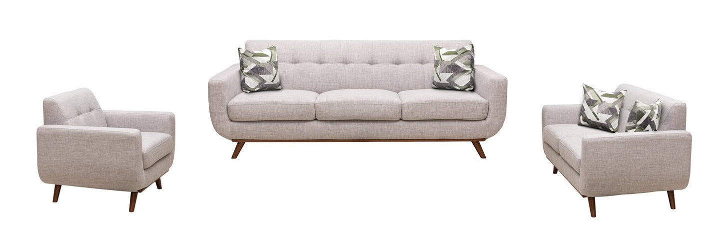 Kort & Co. Freeman 88" Linen-Look Fabric Sofa with Wood Base and Tufted Back Cushions - Dove White | Sofa Freeman Kort & Co. de 88 po en tissu d’apparence lin avec pattes en bois et coussins de dossier capitonnés - blanc colombe