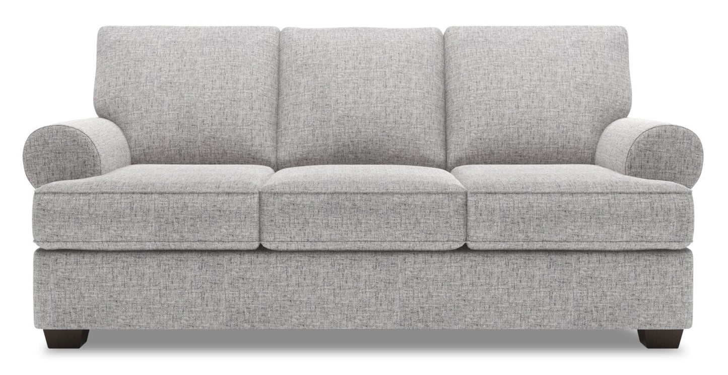 Made in Canada Customizable Sofa Lab Roll 86" Linen-Look Fabric Sofa with Rolled Arms - Luna Domino Grey | Sofa Roll de Sofa Lab de 86 po fabriqué au Canada en tissu d’apparence lin avec accoudoirs enroulés - gris Luna Domino | RO102191