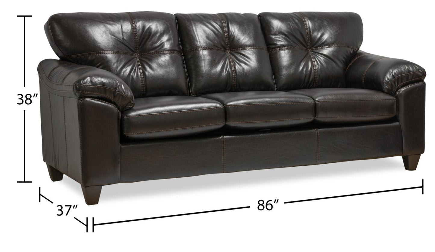 Made in Canada Addison 86" Leather-Look Fabric Sofa with Removable Seat Cushion and Tufting - Blackberry Black | Sofa Addison de 86 po fabriqué au Canada en tissu d’apparence cuir avec coussin de siège amovible et capitonnage - noir mûre