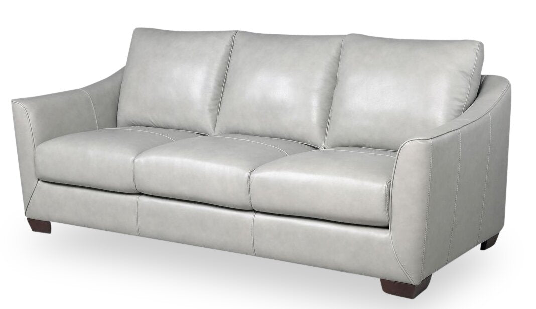 Cindy Crawford Home Royce 84" Genuine Leather Sofa with Removable Cushions and Wood Legs - Dove Grey | Sofa Royce de Cindy Crawford Home de 84 po en cuir véritable avec coussins amovibles et pattes en bois - gris tourterelle