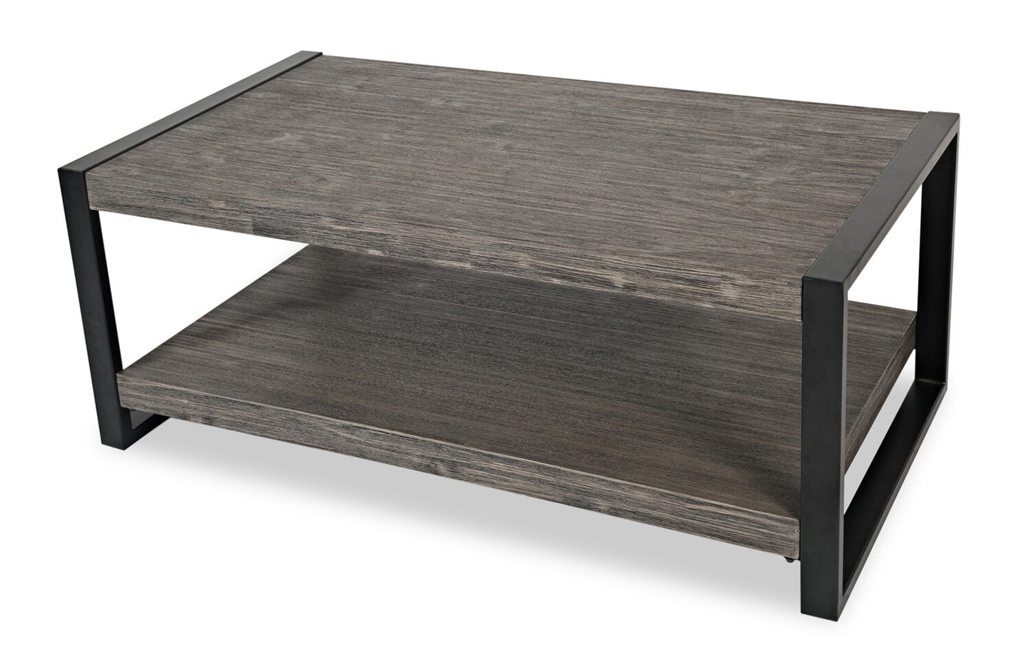 Apex 48" Modern Coffee Table with Shelf - Grey with Black Metal Legs|Table à café moderne Apex 48 po avec tablette - grise avec pattes en métal noir