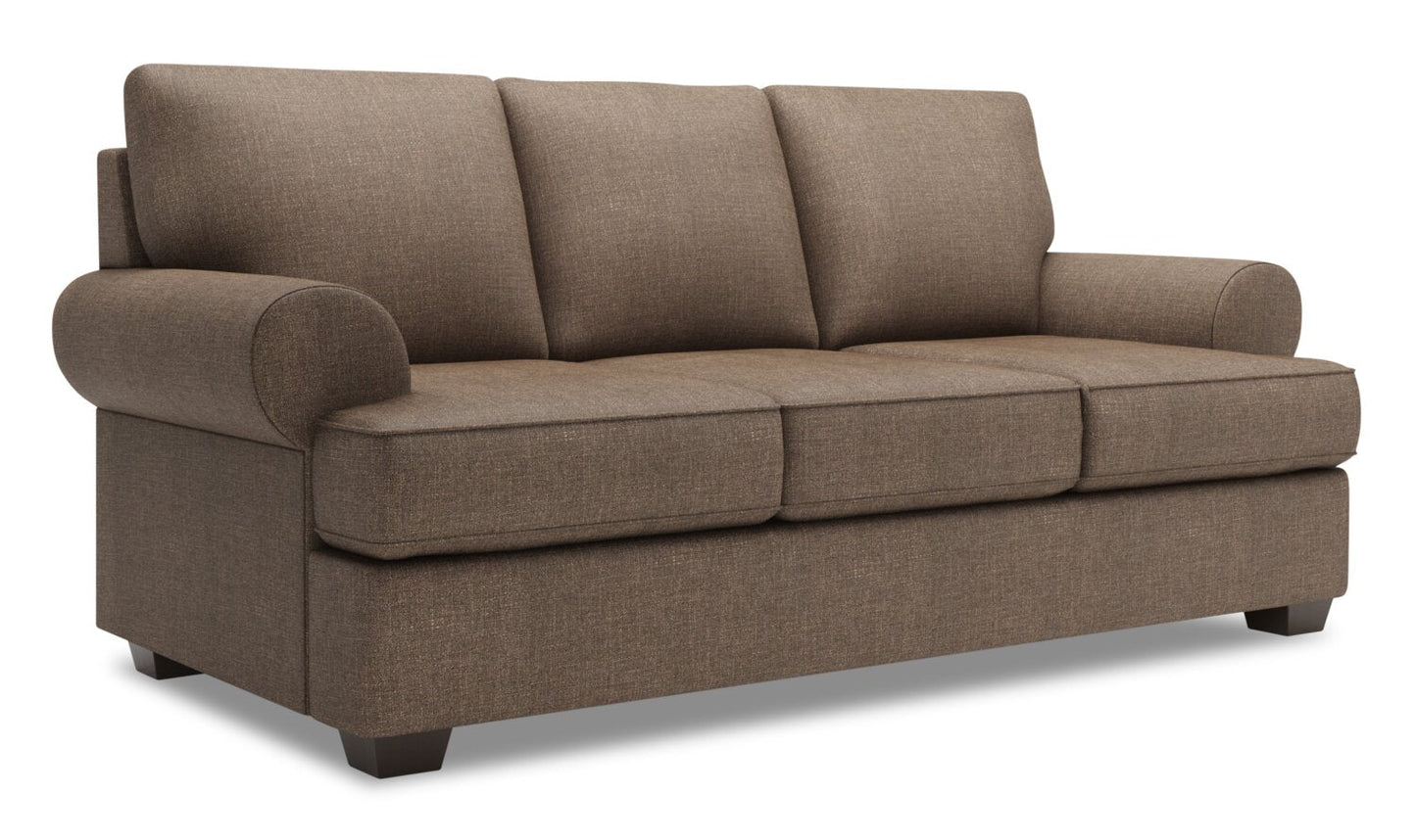Made in Canada Customizable Sofa Lab Roll 86" Linen-Look Fabric Sofa with Rolled Arms - Luna Praline Brown | Sofa Roll de Sofa Lab de 86 po fabriqué au Canada en tissu d’apparence lin avec accoudoirs enroulés - brun Luna Praline | RO102591