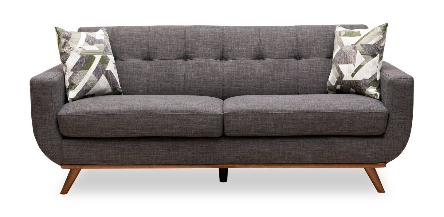 Kort & Co. Freeman 80” Linen-Look Fabric Condo Size Sofa with Wood Legs - Charcoal Grey | Sofa Freeman de Kort & Co. de 80 po de format condo en tissu d’apparence lin avec base et pattes en bois - gris anthracite