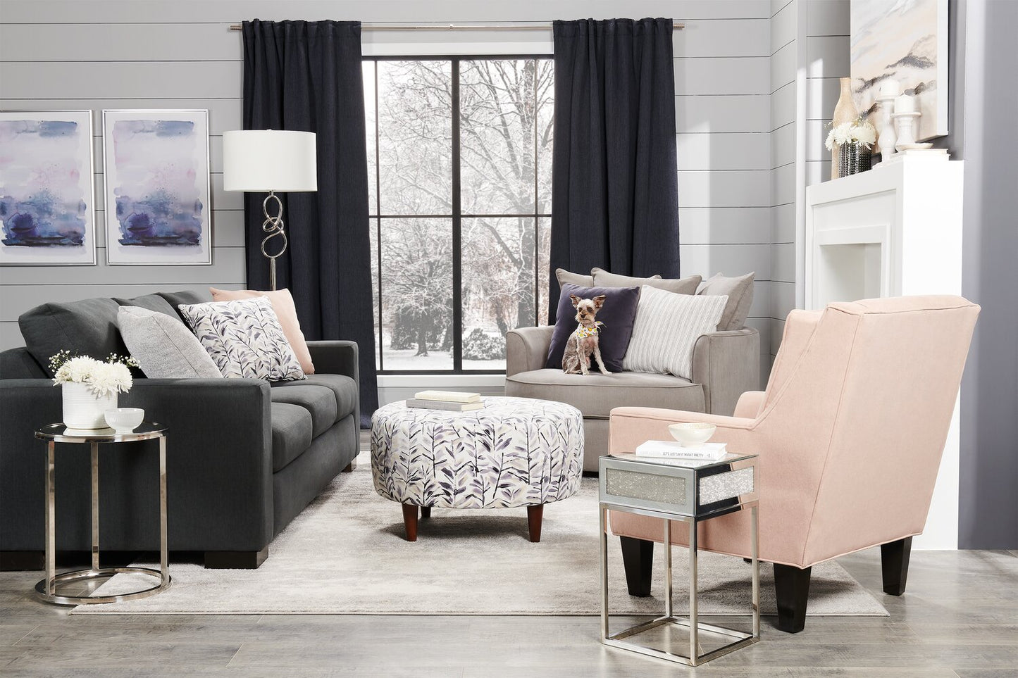 Made in Canada Customizable Sofa Lab Track 85" Linen-Look Fabric Sofa with Track Arms - Pax Pepper Grey | Sofa Track de Sofa Lab de 85 po fabriqué au Canada en tissu d’apparence lin avec accoudoirs rectilignes - gris Pax Pepper | TR102949