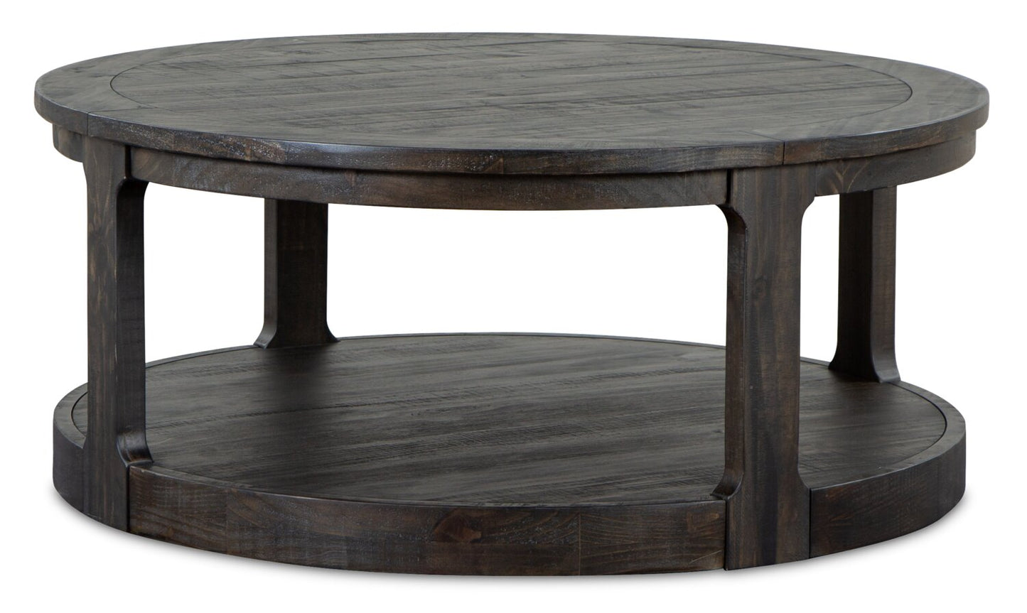 Axl 40" Traditional Round Coffee Table with Shelf - Dark Grey-Brown Wood|Table à café ronde traditionnelle Axl de 40 po avec tablette - bois gris-brun foncé