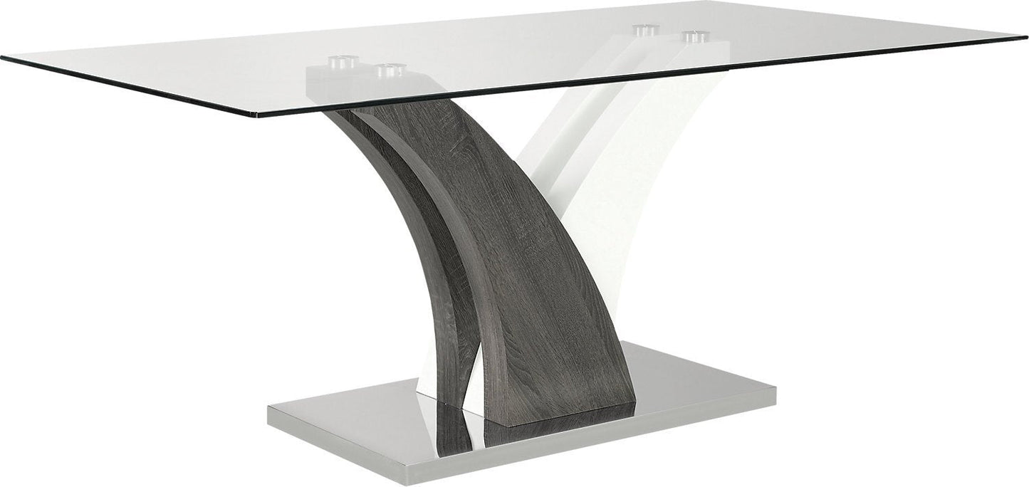 Tuxedo Dining Table with Glass Top, Pedestal Base, 72"W - Grey & White | Table de salle à manger Tuxedo de 72 po (L) avec dessus en verre et base piédestal - grise et blanche