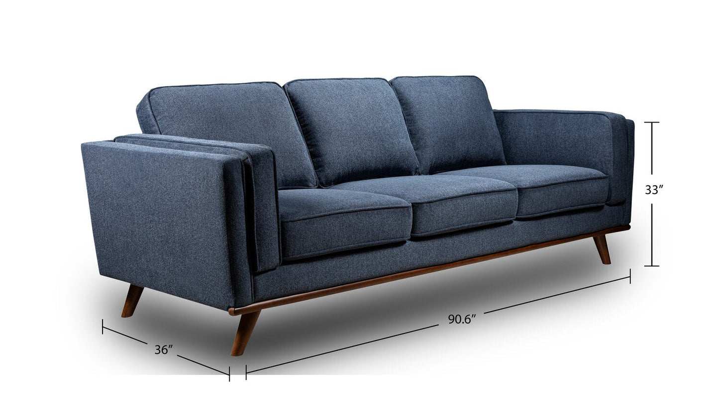 Kort & Co. Kassia 90.6" Linen-Look Fabric Sofa with Wood Base and Legs - Blue | Sofa Kassia de Kort & Co. de 90,6 po en tissu d’apparence lin avec base et pattes en bois - bleu