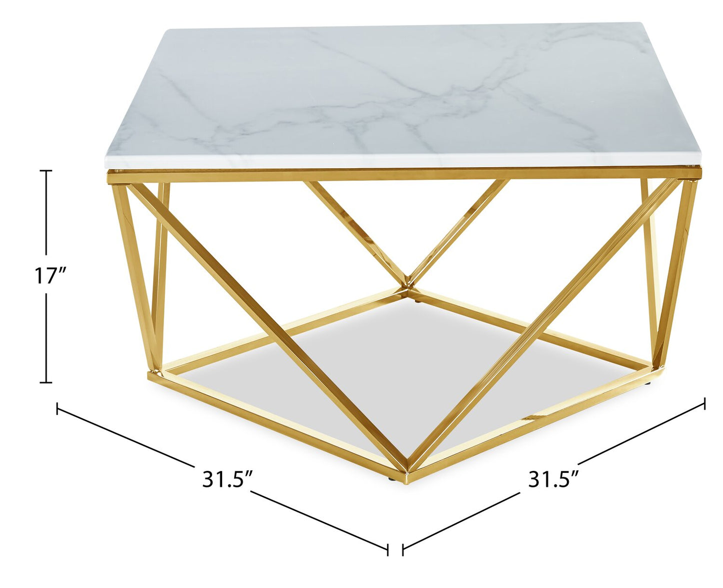 Amanda 31.5" Modern Square Coffee Table - White Marble Top with Gold Metal Base | Table à café carrée moderne Amanda de 31,5 po - dessus en marbre blanc avec base en métal doré