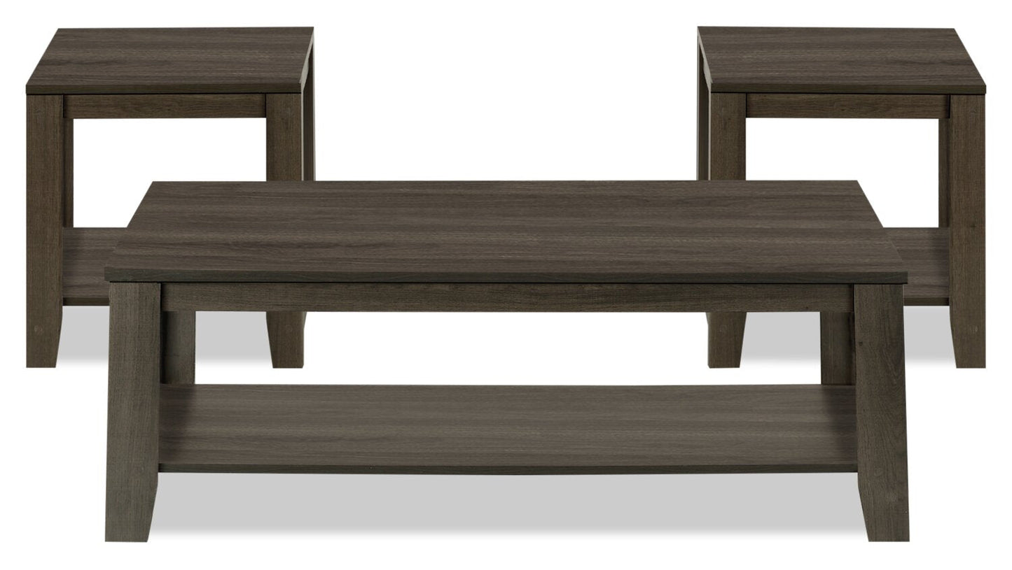 Lincoln 42" Traditional 3-Pack Coffee + 2 End Tables with Shelf - Black Brown |Ensemble 3 tables traditionnelles Lincoln de 42 po (table à café et 2 tables de bout) avec tablette - brun-noir