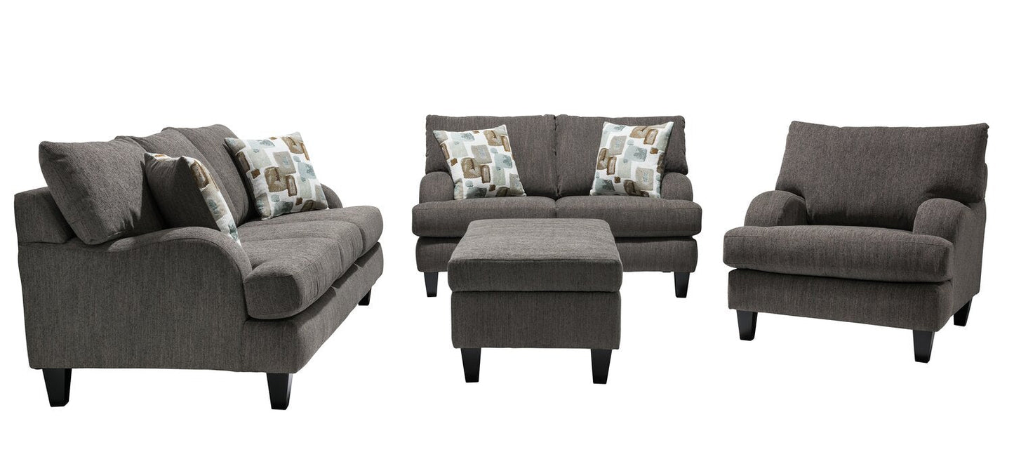 Made in Canada Nofia 80" Chenille Fabric Sofa with Two Accent Pillows and Wood Legs - Charcoal Grey | Sofa Nofia de 80 po fabriqué au Canada en tissu de chenille avec 2 coussins décoratifs et pattes en bois - gris anthracite