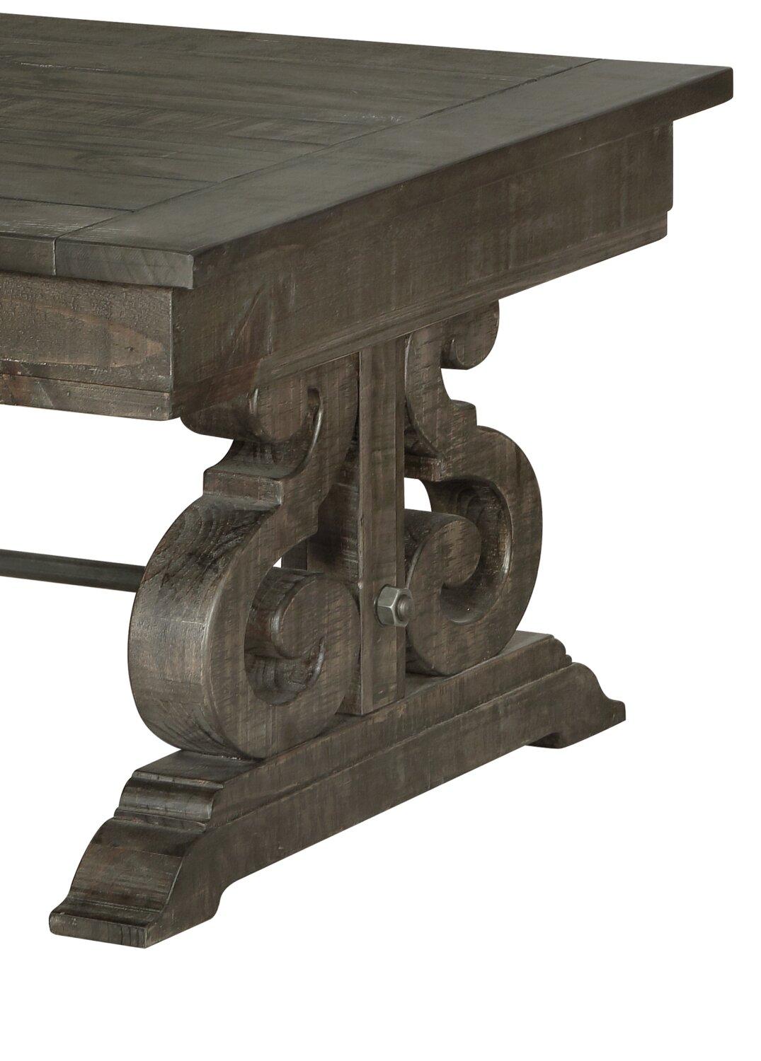 Bellamy 50" Traditional Coffee Table with Storage - Dark Brown Pine with Scroll Design Wood Base|Table à café traditionnelle Bellamy de 50 po avec rangement - pin brun foncé avec base en bois à volutes