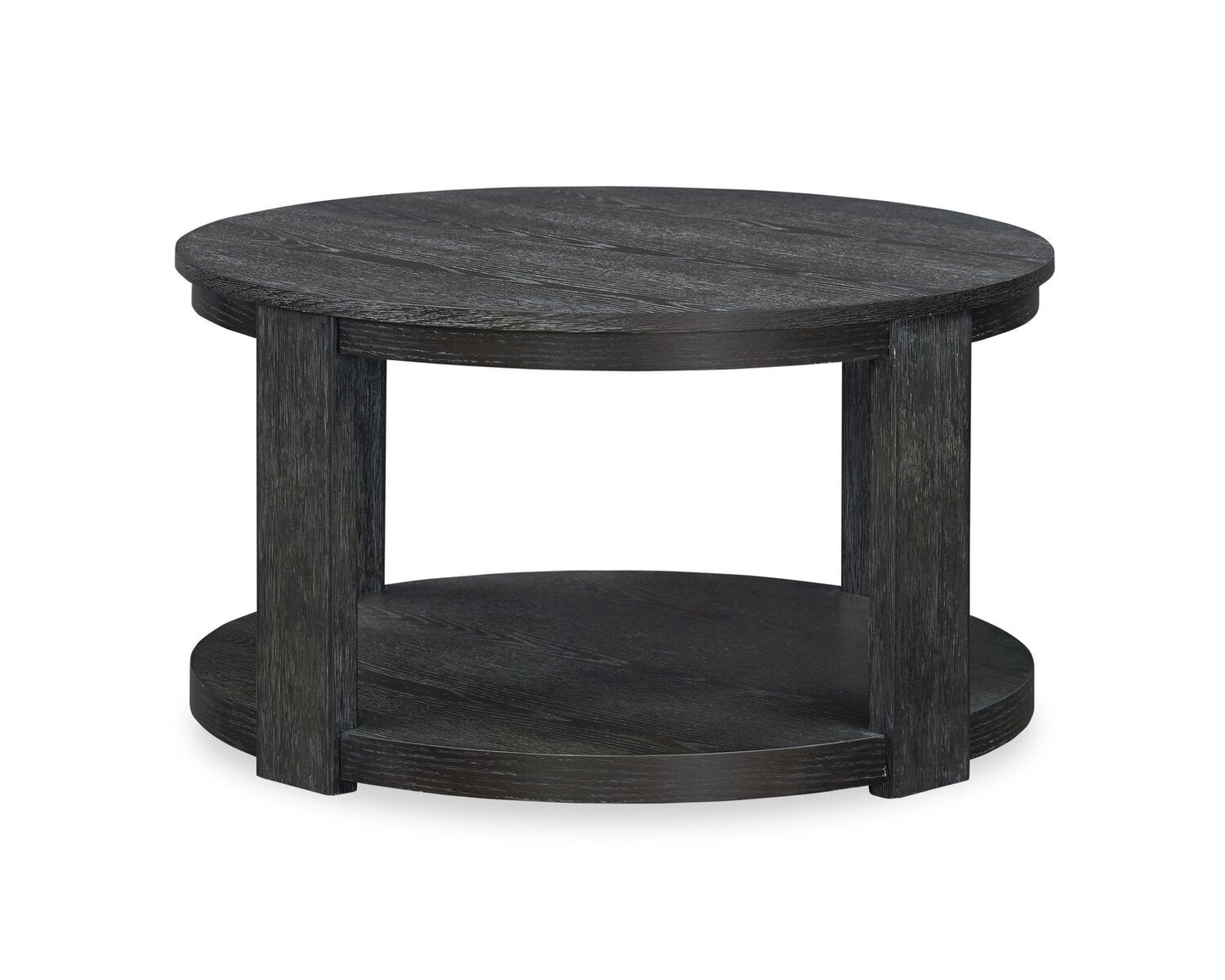 Declan 31.5" Modern Round Coffee Table with Shelf & Casters - Black | Table à café ronde Declan moderne de 31,5 po avec tablette - noire