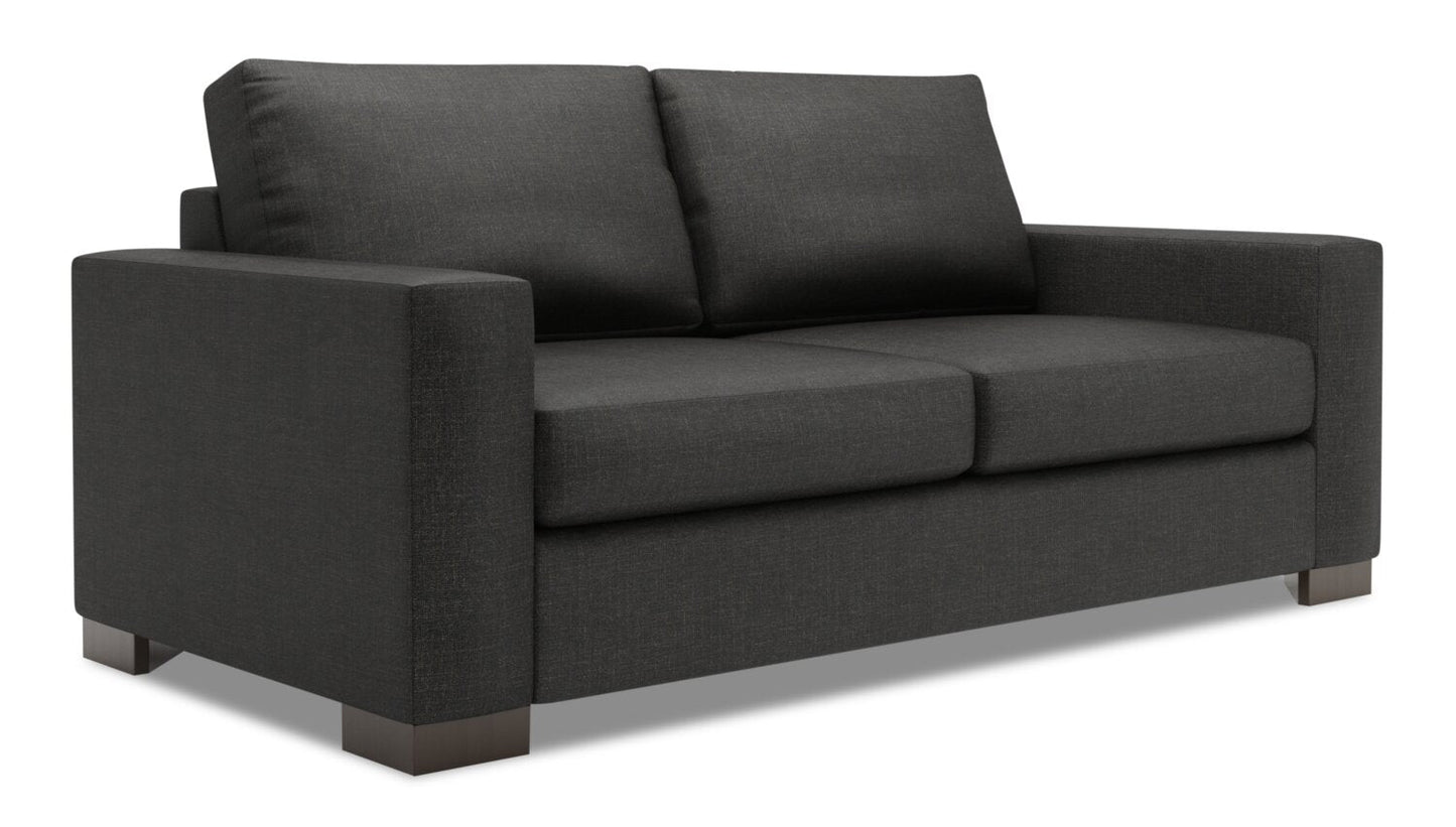 Made in Canada Customizable Sofa Lab Track 75" Linen-Look Fabric Condo Size Sofa with Track Arms - Luna Kohl Grey | Sofa Track de Sofa Lab de 75 po de format condo fabriqué au Canada en tissu d’apparence lin - gris Luna Kohl | TR092691