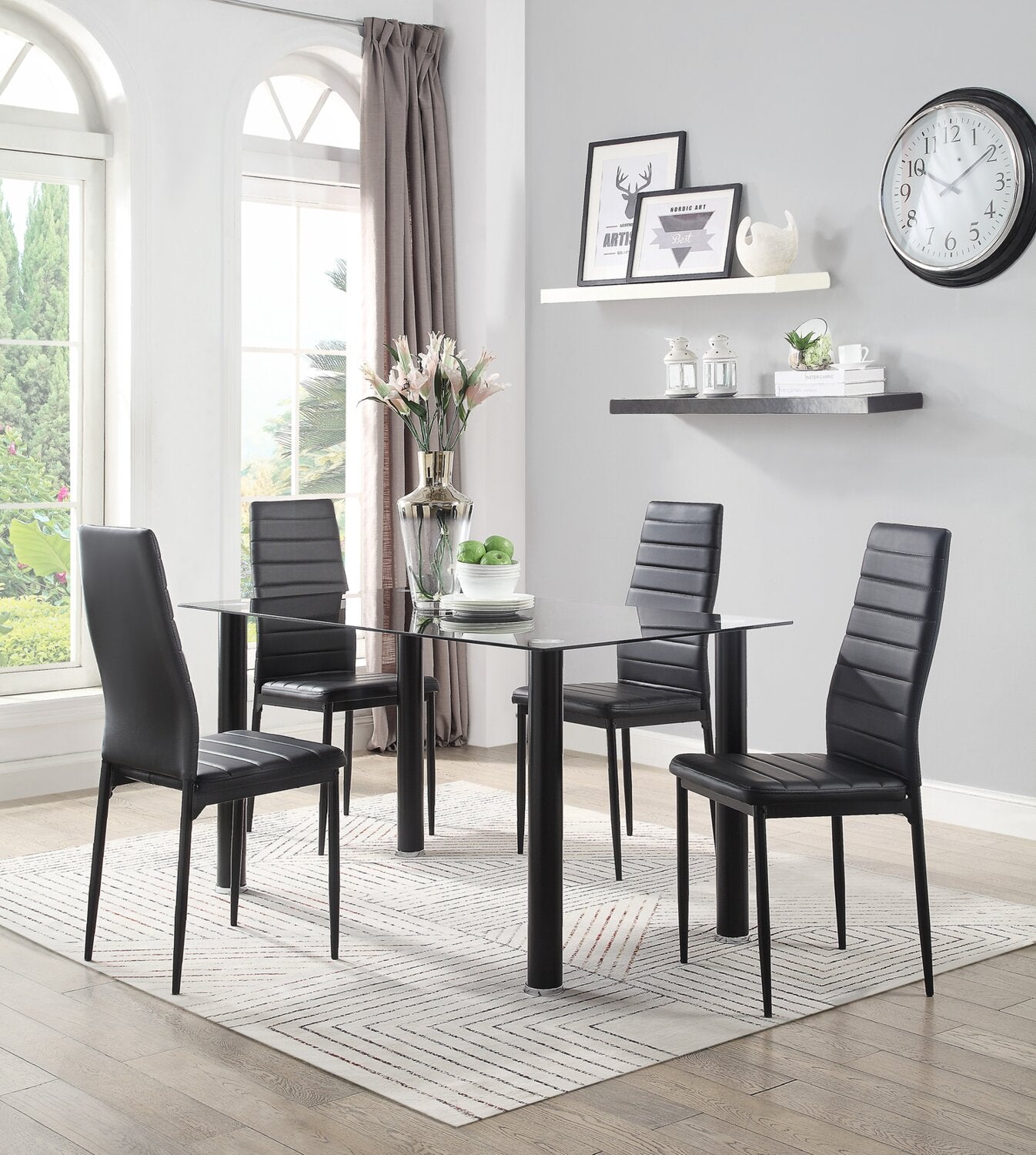 Onyx Dining Table with Glass Top, 55"W - Black | Table de salle à manger Onyx de 55 po (L) avec dessus en verre - noire