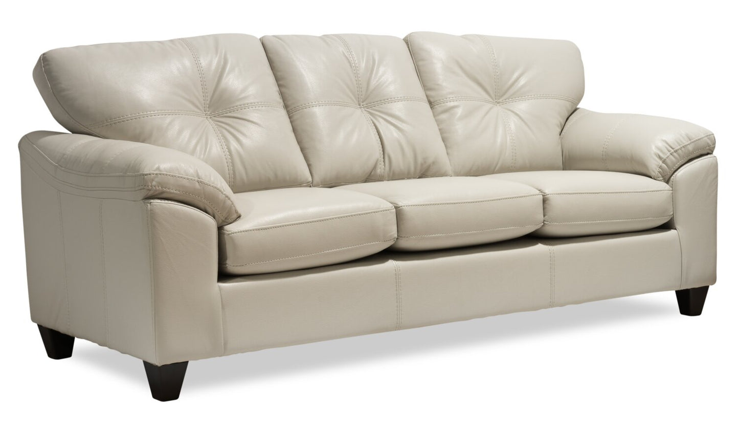 Made in Canada Addison 86" Leather-Look Fabric Sofa with Removable Seat Cushion and Tufting - Beige | Sofa Addison de 86 po fabriqué au Canada en tissu d’apparence cuir avec coussin de siège amovible et capitonnage - beige