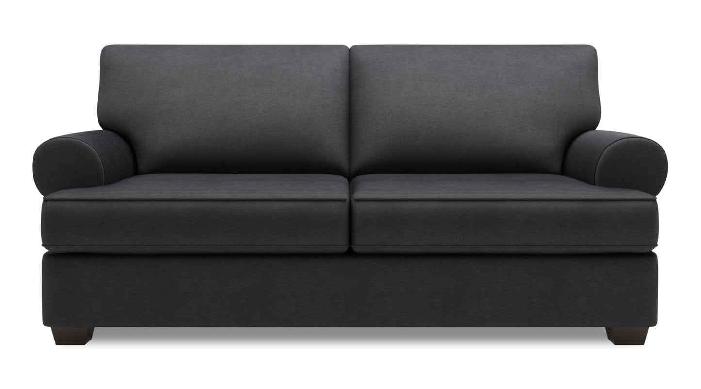 Made in Canada Customizable Sofa Lab Roll 76" Linen-Look Fabric Condo Size Sofa with Rolled Arms - Pax Pepper Grey | Sofa Roll de Sofa Lab de 76 po de format condo fabriqué au Canada en tissu d’apparence lin - gris Pax Pepper | RO092949