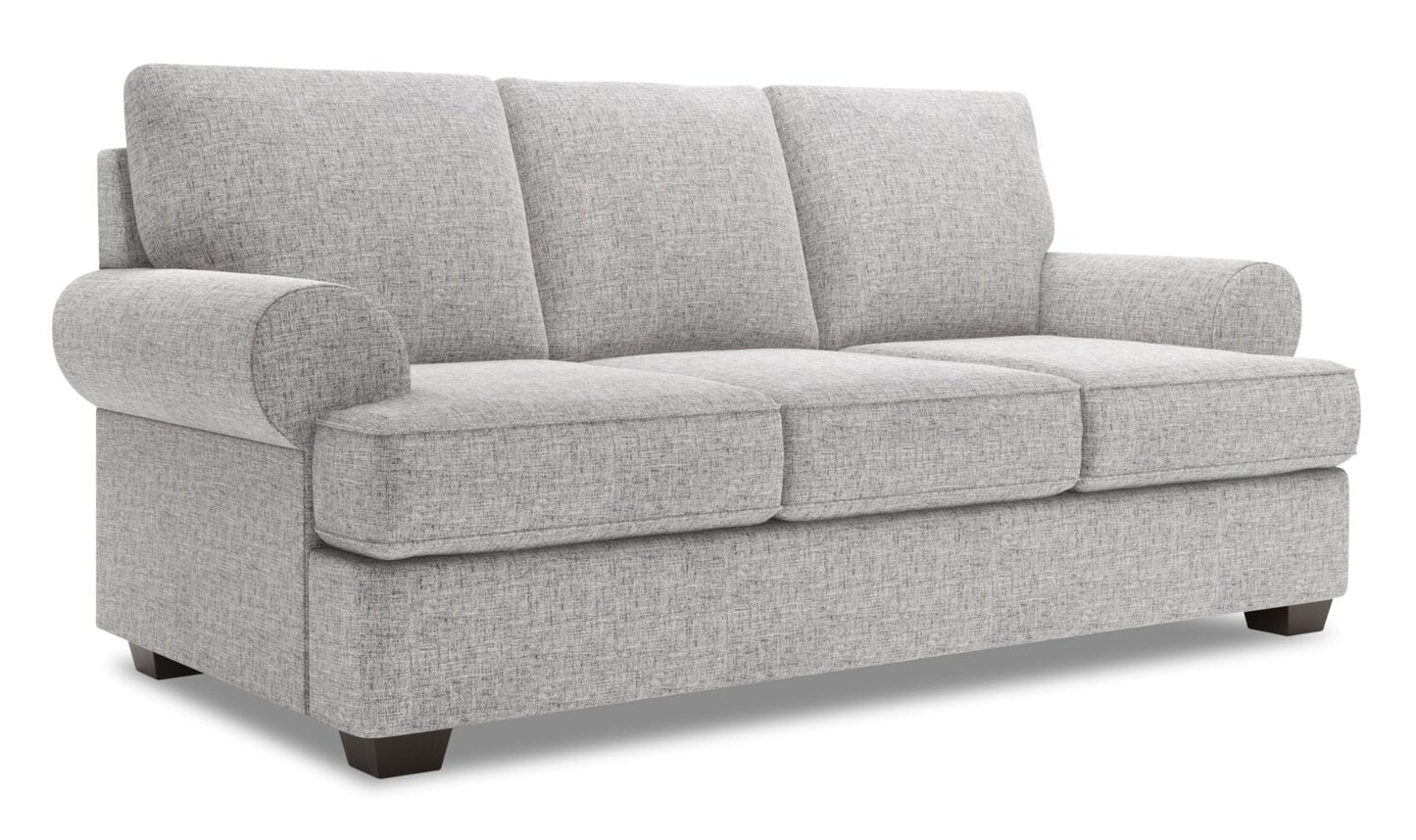 Made in Canada Customizable Sofa Lab Roll 86" Linen-Look Fabric Sofa with Rolled Arms - Luna Domino Grey | Sofa Roll de Sofa Lab de 86 po fabriqué au Canada en tissu d’apparence lin avec accoudoirs enroulés - gris Luna Domino | RO102191
