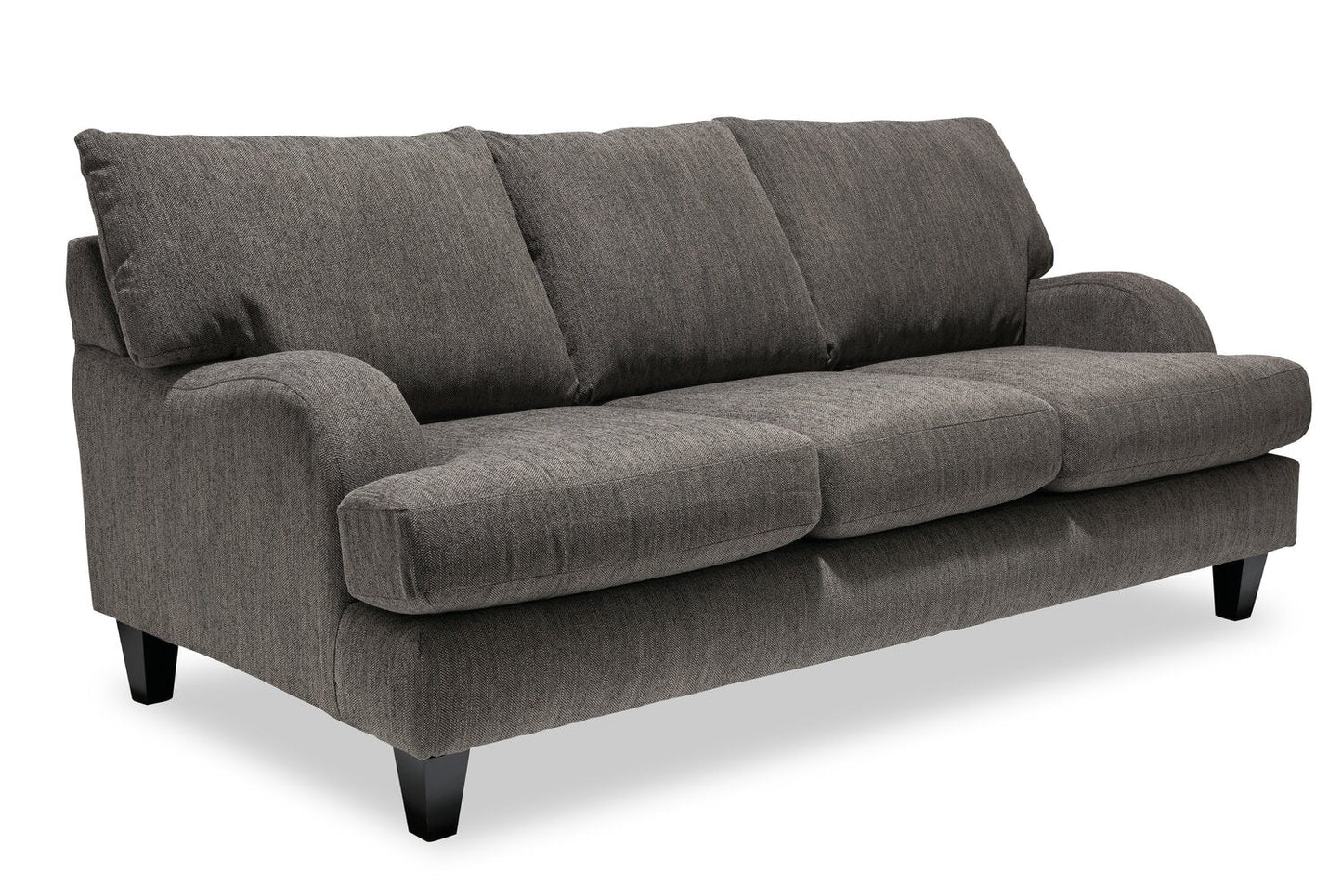 Made in Canada Nofia 80" Chenille Fabric Sofa with Two Accent Pillows and Wood Legs - Charcoal Grey | Sofa Nofia de 80 po fabriqué au Canada en tissu de chenille avec 2 coussins décoratifs et pattes en bois - gris anthracite