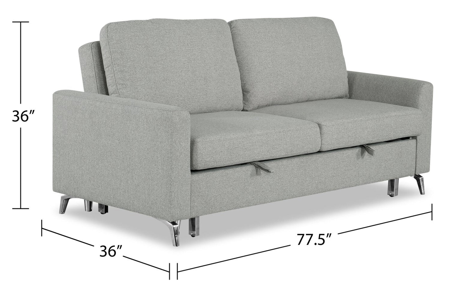 Wilson 77.5" Linen-Look Fabric Sleeper Sofa with Drop-Down Back Cushions and Metal Legs - Solis Grey | Sofa-lit Wilson de 77,5 po en tissu d’apparence lin avec coussins de dossier rabattables et pattes en métal - gris Solis