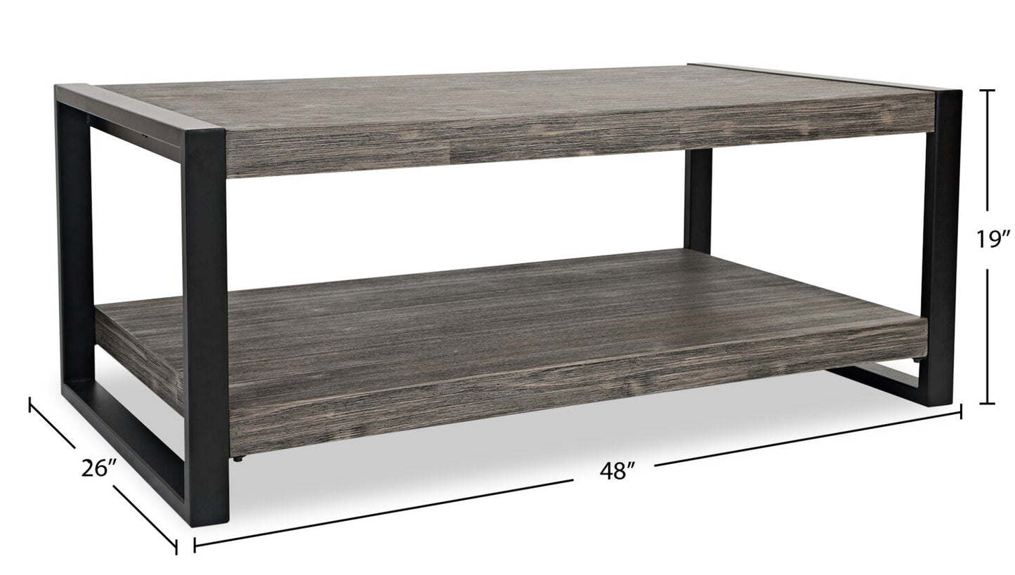 Apex 48" Modern Coffee Table with Shelf - Grey with Black Metal Legs|Table à café moderne Apex 48 po avec tablette - grise avec pattes en métal noir