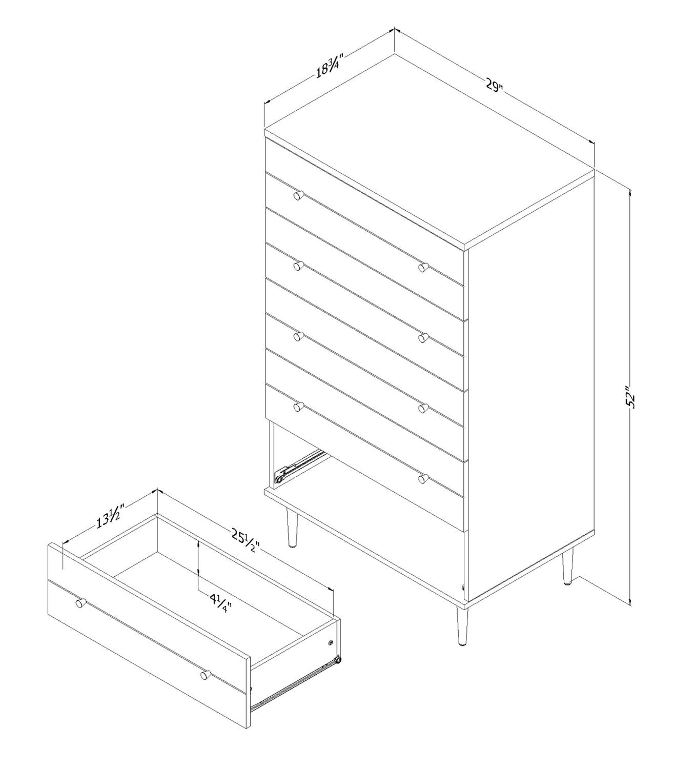 Lake Bedroom Chest of Drawers, 5-Drawer, 29"W x 52"H, Made in Canada, Glam - White | Commode verticale somptueuse Lake de 29 po (L) x 52 po (H) à 5 tiroirs pour la chambre à coucher, fabriquée au Canada - blanche