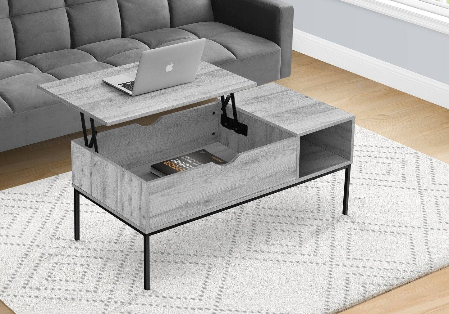 Bence 42" Modern Lift Top Coffee Table with Storage - Taupe with Black Metal Legs|Table à café moderne Bence de 42 po avec dessus relevable et rangement - taupe avec pattes en métal noir