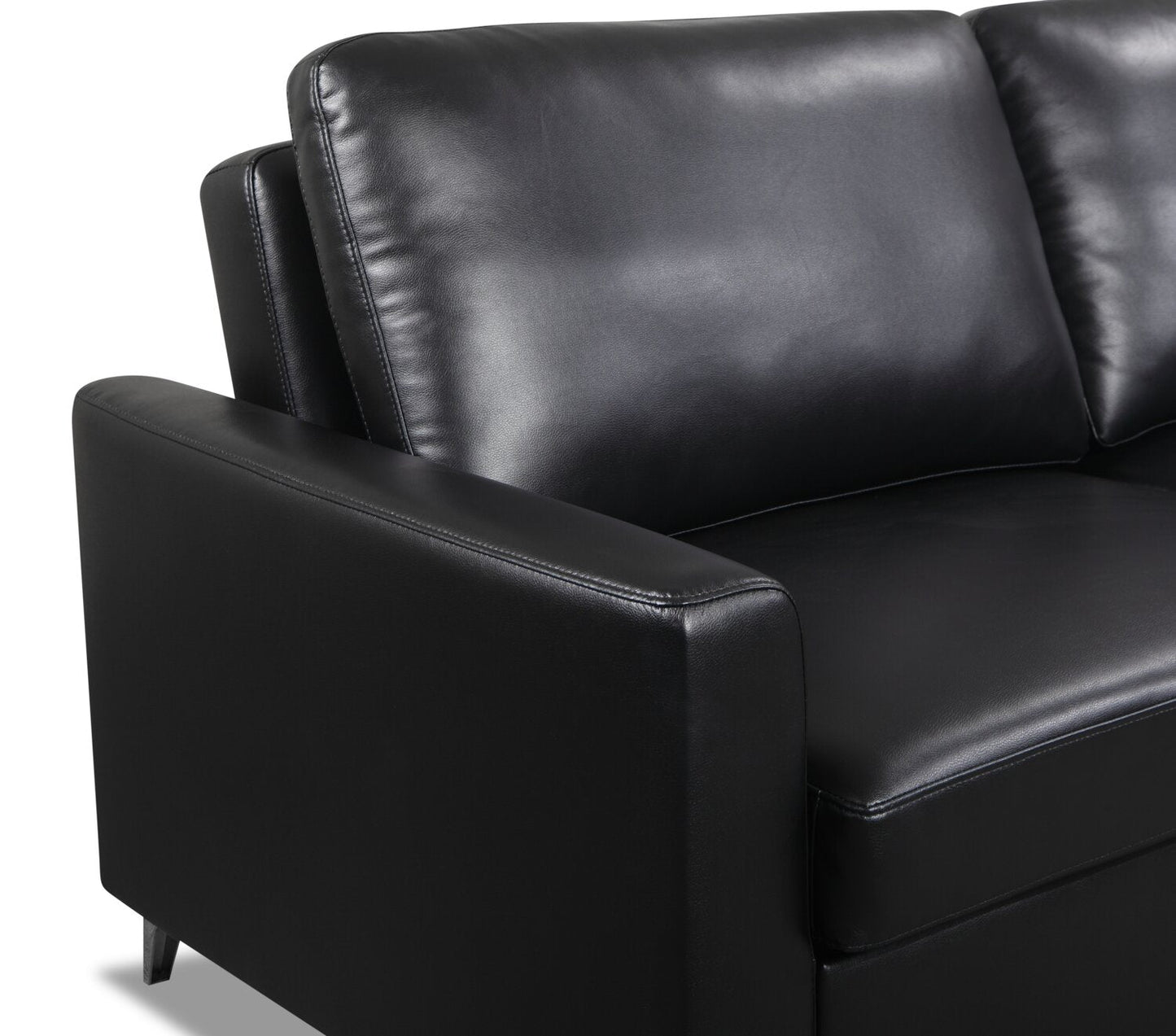Wilson 77.5" Leather-Look Fabric Sleeper Sofa with Drop-Down Back Cushions and Metal Legs - Black | Sofa-lit Wilson de 77,5 po en tissu d’apparence cuir avec coussins de dossier rabattables et pattes en métal - noir