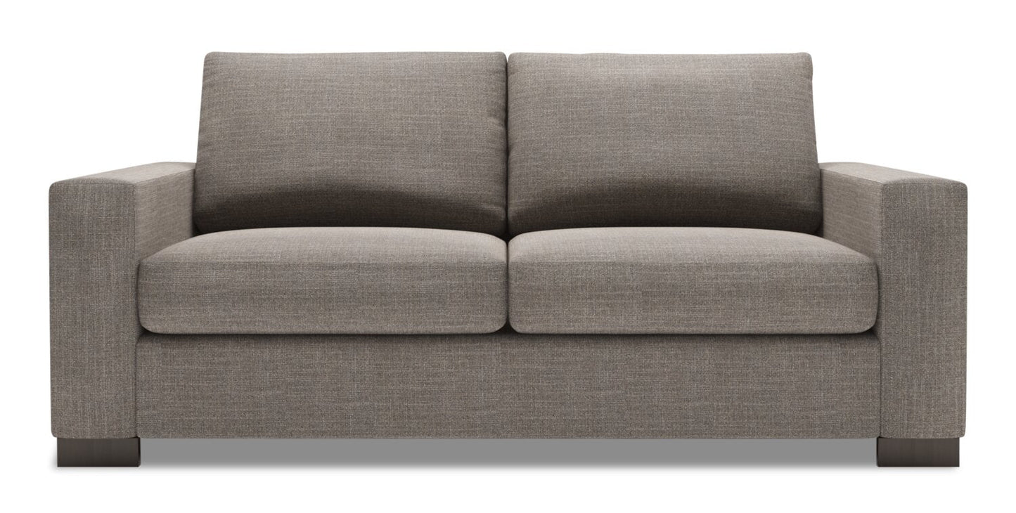 Made in Canada Customizable Sofa Lab Track 75" Linen-Look Fabric Condo Size Sofa with Track Arms - Luna Smoke Grey | Sofa Track de Sofa Lab de 75 po de format condo fabriqué au Canada en tissu d’apparence lin - gris Luna Smoke | TR092391