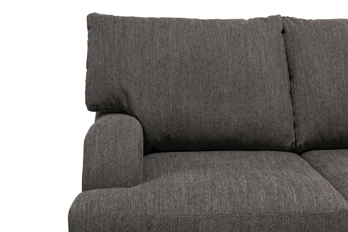 Made in Canada Nofia 80" Chenille Fabric Sofa with Two Accent Pillows and Wood Legs - Charcoal Grey | Sofa Nofia de 80 po fabriqué au Canada en tissu de chenille avec 2 coussins décoratifs et pattes en bois - gris anthracite