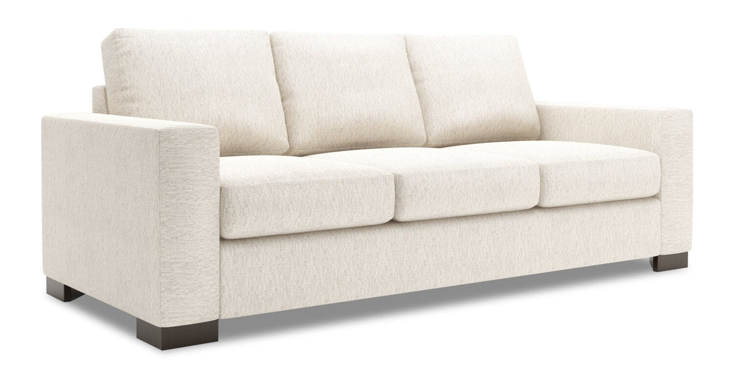Made in Canada Customizable Sofa Lab Track 85" Chenille Fabric Sofa with Track Arms - Luxury Sand Beige | Sofa Track de Sofa Lab de 85 po fabriqué au Canada en tissu de chenille avec accoudoirs rectilignes - beige Luxury Sand | TR103093
