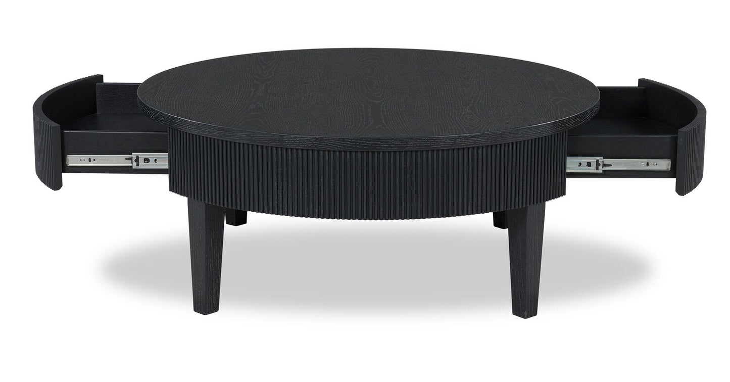 Sanford 42” Contemporary Round Solid Wood Coffee Table with Storage - Black | Table à café ronde contemporaine Sanford de 42 po en bois massif avec rangement - noire